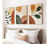 Dittelle Bohemian Botanical Geometric Canvas Printing, with The Largest Earthy Tones and Abstract Shapes, Living Room Decor(60x80cm/3PCS Frameless)