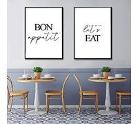 Dittelle Bon Appetit Let's Eat Quotes Canvas Painting Minimalism Black White Wall Art Poster and Print Pictures Dining Room Decor 50x70cm-2Pieces Frameless