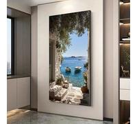 Dittelle Canvas Art Depicting a Mediterranean Sea View with Boats, Modern Olive Branch Wall arts, for Living Room Home Decor(30x60cm/Frameless)