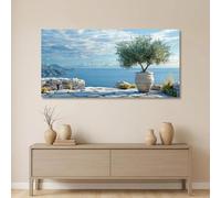 Dittelle Canvas Art Featuring an Olive Tree by The Sea with a Rocky Landscape, Perfect for Modern Wall Decor in Living Room(30x60cm/Internal frame)