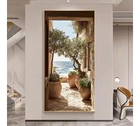 Dittelle Canvas Wall Art Prints, Modern Coastal Canvas Painting, Mediterranean Sea Olive Tree Landscape Prints for Home Decor(20x40cm/Internal frame)