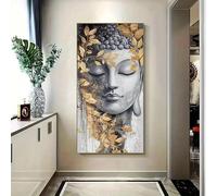 Dittelle Gold Textured Praying Buddha Canvas Wall Print, Grey Stone-Effect Zen Spiritual Wall Art, for Yoga Home Decoration(70x140cm/ Frameless)