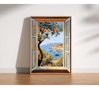 Dittelle Henri Matisse Mediterranean Open Window Canvas Wall Art, Sea Orange Tree Coastal View for Living Room Decortions(70x100cm/Frameless)