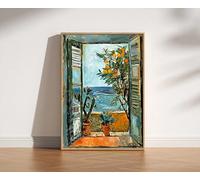 Dittelle Henri Matisse Mediterranean Open Window Canvas Wall Art, Sea Orange Tree Coastal View for Living Room Decortions(60x80cm/Frameless)