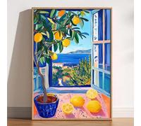 Dittelle Henri Matisse Mediterranean Open Window Canvas Wall Art, Sea Orange Tree Coastal View for Living Room Decortions(50x70cm/Frameless)