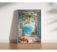 Dittelle Henri Matisse Mediterranean Open Window Canvas Wall Art, Sea Orange Tree Coastal View for Living Room Decortions(30x45cm/Frameless)