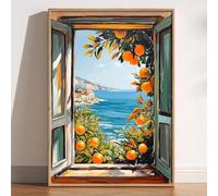 Dittelle Henri Matisse Mediterranean Open Window Canvas Wall Art, Sea Orange Tree Coastal View for Living Room Decortions(60x90cm/Frameless)