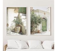 Dittelle Italy Malta Green Olive Tree Poster City Landscape Wall Picture Print Modern Minimalist Canvas Painting Living Room Decor 30x45cm-2Pieces Frameless