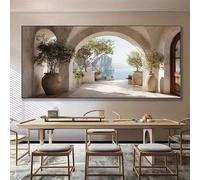 Dittelle Large Retro Olive Tree in Pot Arch Canvas Print Mediterranean Plant Wall Art Poster for Living Room Home Decor(70x145cm/Frameless)