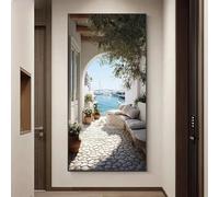 Dittelle Mediterranean Coastal Canvas Wall Art, Seaside Harbour Archway Scenery Print, for Living Room Home Decoration(70x145cm/Frameless)