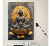 Dittelle Modern Abstract Buddhist Wall Art -canvas Print Posters, Serene Buddha Meditation Artwork with Golden for Lotus(40x60cm/Frameless)