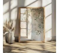 Dittelle Rustic Neutral Canvas Print, Olive Branch by The Window, Featuring a Green Vintage Kitchen Painting, Beige Botanical(50x70cm/Frameless)