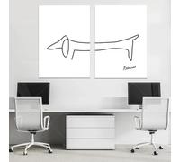 Dittelle Sausage Dog Picasso Art Prints, Dachshund Dog Drawings, Minimalist Prints, 2 Pieces Frameless Canvas Art, 50x70cm-70x50in Wall Art for Home Office