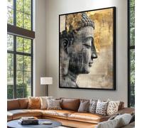 Dittelle Zen Buddha Canvas Wall Art, Vintage Stone-Effect Buddha Profile Spiritual Wall Print, for Yoga MeditationDecoration(40x60cm/Internal frame)