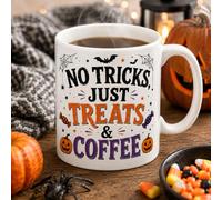 Ditzy Designs No Tricks Just Treats and Coffee Halloween Mug - Spooky Coffee Lover Mug, Halloween Tea Cup, Autumn Novelty Gift, Halloween Party & Seasonal Coffee Gift