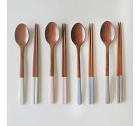 Diulazin 4PCS Handmade Wooden Cutlery Set - High-Grade Reusable Spoon and Chopsticks - Ideal for Parties, Banquets, Buffets, Catering, and Daily Use - 9 Inch(Style A)
