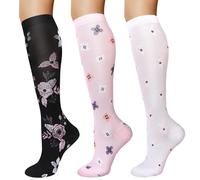 DiULi 3 Pairs Knee High Socks for Men and Women, Progressive Compression & Breathable Comfort, Over The Calf Long Socks for Work, Sports, Daily Wear,Patterned, S/M