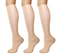 DiULi 3 Pairs Knee High Socks for Men and Women, Progressive Compression & Breathable Comfort, Over The Calf Long Socks for Work, Sports, Daily Wear,Nude, S/M
