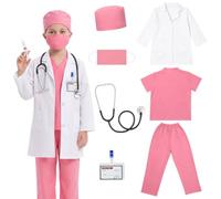 DiULi 7 Piece Doctor Costume for Kids Scrub Set Role Play Costumes Lab Coat | Doctors Outfit Unisex Fancy Dress Up Playsets for Children Halloween Christmas Cosplay Party for Boys Girls 4-8 Years