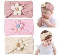 DiULi Baby Headband, 3 Pcs Baby Headbands for Girls Stretchy Soft Babys Cute Headwear Nylon Toddler Infant Hairband Babys Turban Headband Elastic Hair Bands for Kids Infants Toddlers Newborn (Flower)