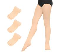 DiULi Ballet Tights Girls Women Dance Stockings 90D,3PCS Stretch Transition Dance Footed Tights with Holes for Dance Training School Daily,Nude Pink,XL