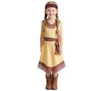 DiULi Caveman Costume for Kids,Native American Costume Dress for Girls - Comfortable Savage Outfit with Headband and Belt for Halloween and Christmas Role Play, 110CM