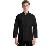 DiULi Chef Jacket Long Sleeve, Professional Chef Uniform for Men and Women, Lightweight Breathable Chef Coat with Full Sleeve Protection, Modern Chefswear,Black,XL