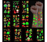 DiULi Christmas Temporary Tattoos for Kids - Glow in The Dark Waterproof 10 Pc Set - Festive Stocking Filler, Magic Christmas Party Bag Fillers, Holiday Party Supplies & Decor