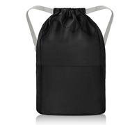 DiULi Drawstring Gym Bag, Water-Resistant Oxford Fabric Sports Sack with Adjustable Strap and Rear Pocket, Black, 45.5 cm x 35 cm, for Teens, School, PE, and Travel Swimming Gym Unisex Gym Bag