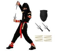 DiULi Kids Halloween Fancy Dress Costum with Ninja Accessories, Black Ninja Costumes For Boys Warrior Dragon Ninjas Muscle Costume Ninjas Fancy Dress Up for Cosplay Theme Carnival Party,XL