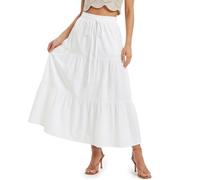DiULi Long Skirts for Women Tiered Ruffle Design, High Elastic Waist with Decorative Drawstring, Lightweight Flowy A-Line Boho Long Skirt for Summer Beach Vacation, White, XL