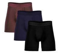 DiULi Mens Boxers Shorts, Bamboo Boxers 3 Pack, Soft Longer Leg Anti-Chafe Boxer Shorts with Fly, Breathable Bamboo Fiber Underwear Trunks, Tagless & Comfort Fit (Black/Navy/Brown, Size M)