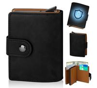 DiULi Mens Wallets,Credit Card Holder,Minimalist Smart Pop Up Leather Wallet,Thin RFID Blocking Contactless Card Protector,ID Window and Cash Slot,Button Lock, Gift for Men （Black）