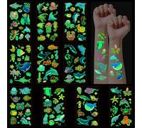 DiULi Temporary Tattoo for Kids Ocean - Glow in Dark Waterproof 10 Sheets Marine Life - Underwater Party Bag Filler, Swimming Party Favors & Marine Kids Birthday Party Supplies