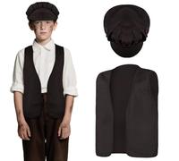 DiULi Victorian Pauper Costume 2 Piece Set Vest and Hat,himney Sweep Costume for Children,Boys Victorian for Halloween Fancy Dress Parties,Child Dress Up Costumes,XL Black