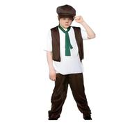 DiULi Victorian Pauper Costume for Kids 5 Piece Set, Victorian Era Fancy Dress with Vest Trousers Cap Top Scarf for Boys Girls, Chimney Sweep Halloween Book Day Costume for Children 4-12 Years,L