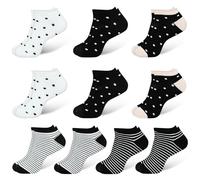 DiULi Women's Everyday Ankle Socks 10-Pack - Low Cut Cotton Mix Socks with Cushioned Comfort, Breathable & No Show Design, Polka Dot with Pink Accents in Black/White for UK Size 4-5.5