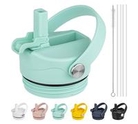 Diumepo Lid with Straw for Yeti Rambler Water Bottle 12 oz, 18 oz, 26 oz, 36 oz, 64 oz, Straw Cap with Dust Cover for Yeti Rambler, Leakproof, BPA Free (Seafoam)