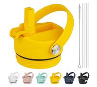Diumepo Replacement Lid for Yeti Rambler Water Bottle, Straw Lid with Flexible Handle for Yeti Rambler 12/18/26/36/64oz Bottle, Leakproof, BPA Free(Yellow)