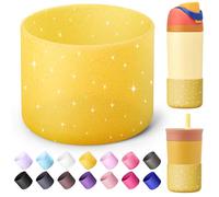 Diumepo Silicone Boot Compatible with Owala Kids Water Bottle FreeSip 16 oz and Flip 14 oz, Anti-Slip Protective Sleeve Bottom Bumper Protector for Owala Kids 12 oz Tumbler (Glitter Yellow)