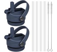 Diumepo Straw Lid for Yeti Rambler 12 18 26 36 64 oz Water Bottle, Replacement Straw Cap with Straw for Yeti Rambler Bottle, Dust Cover, Flexible Handle (Navy 2PCS)