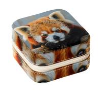 Diusye Small Jewellery Box for Ring Earring Necklace Bracelet Bangle, Mini Travel Jewelry Case Storage Organiser for Women Girls Gifts - Red Panda Lying on Tree Trunk
