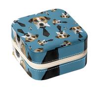 Diusye Small Jewellery Box for Ring Earring Necklace Bracelet Bangle, Mini Travel Jewelry Case Storage Organiser for Women Girls Gifts - Jack Russell Terrier with Glasses and Black Tie