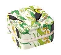 Diusye Small Jewellery Box for Ring Earring Necklace Bracelet Bangle, Mini Travel Jewelry Case Storage Organiser for Women Girls Gifts - Watercolor Toucans Green Tropical Leaves