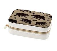 Diusye Velvet Jewelry Box for Women Girl, Travel Jewelry Organizer Storage Case with Removable Tray for Necklace Earrings Bracelets Rings - Bear Grizzly Claws Stones Wooden Stumps