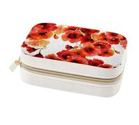 Diusye Velvet Jewelry Box for Women Girl, Travel Jewelry Organizer Storage Case with Removable Tray for Necklace Earrings Bracelets Rings - Poppies Seamless Pattern