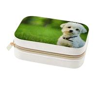 Diusye Velvet Jewelry Box for Women Girl, Travel Jewelry Organizer Storage Case with Removable Tray for Necklace Earrings Bracelets Rings - Maltese White Dog on Grassland