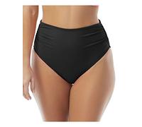 Diva High Waist Classic Bikini for Women - Full Coverage Figure Flattering Swim Bottom, Mesh Ruching for Natural Smoothing, Castaway Black, Large