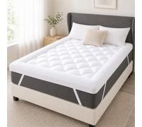 Diva Home & Textile 10cm Thick White Mattress Topper Single Bed 1200GSM Hollow Fiber Fill Back Support Hotel Quality Microfibre Diamond Quilted Toppers Strong Elastic Straps (White, Single)