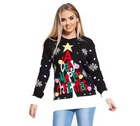 Divadames Womens Christmas Tree Jumper Girls A Very Merry Christmas Jumper Ladies Xmas Pom Pom Jumper Sizes UK 10 - UK 16 (14, Black)